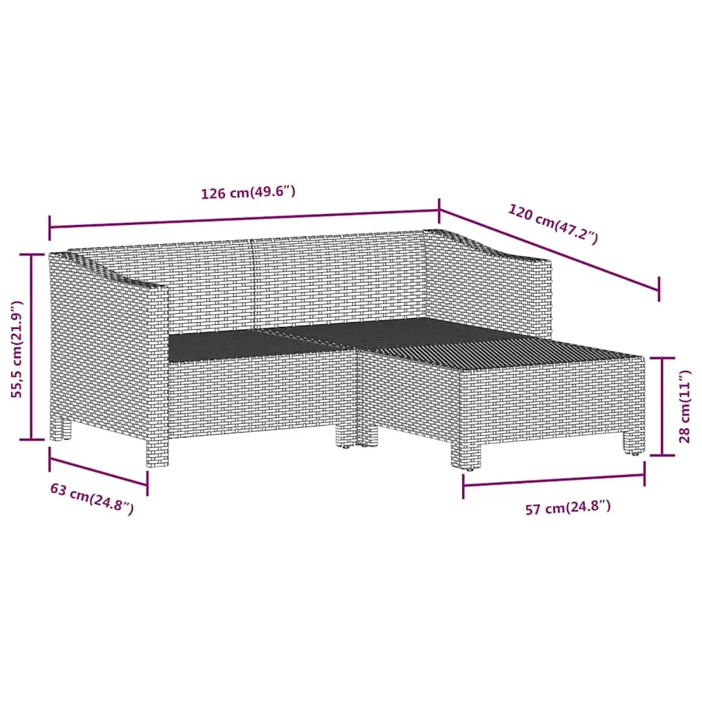 Grey Outdoor Lounge Set 3 Piece with Cushions Poly Rattan Garden Furniture