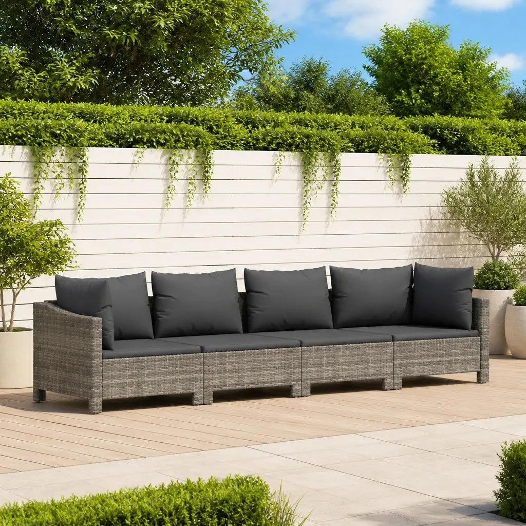 Garden Lounge Set 4 Piece Outdoor Furniture Grey Poly Rattan Sofa with Cushions