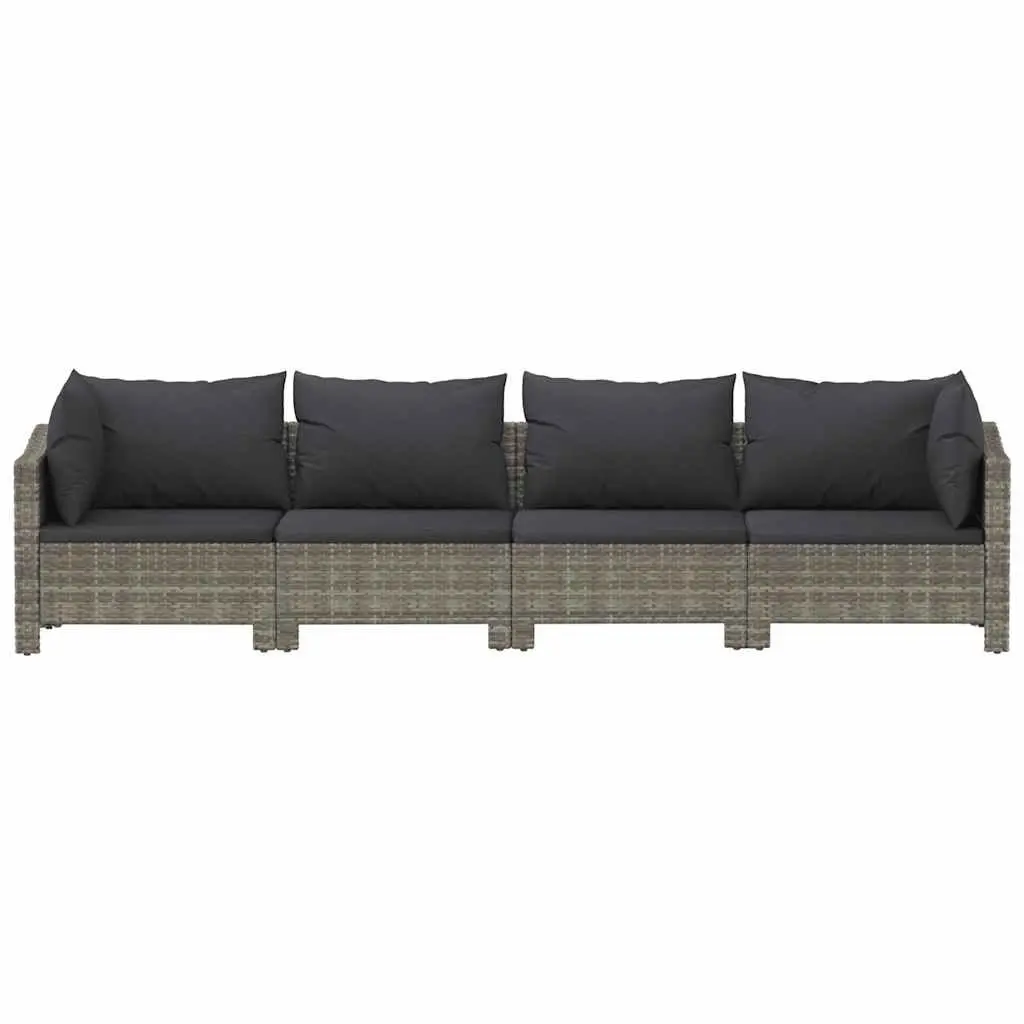 Garden Lounge Set 4 Piece Outdoor Furniture Grey Poly Rattan Sofa with Cushions