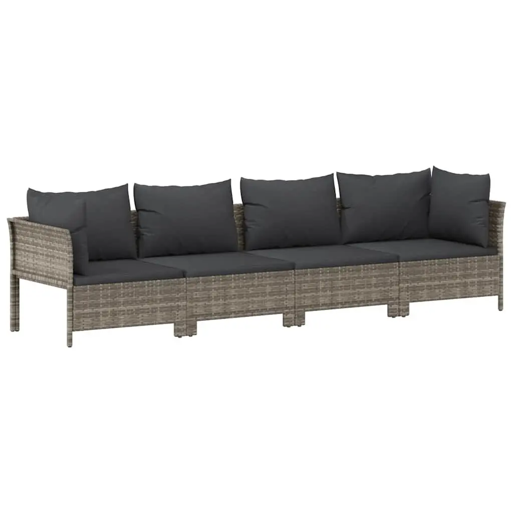Outdoor Furniture Lounge Set 4 Piece Grey Poly Rattan Cushions for Garden