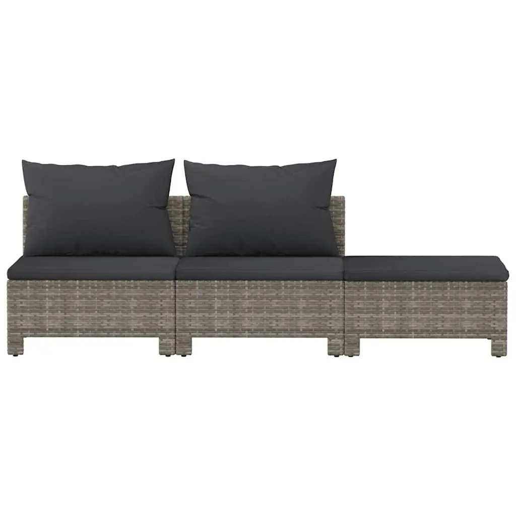 3 Piece Garden Lounge Set Cushions Grey Poly Rattan Outdoor Furniture