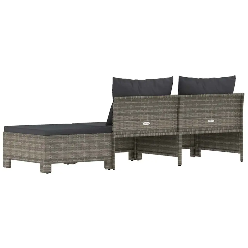 3 Piece Garden Lounge Set Cushions Grey Poly Rattan Outdoor Furniture