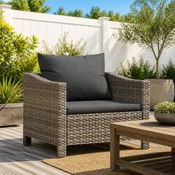 Practical Grey Poly Rattan Armchair with Cushion