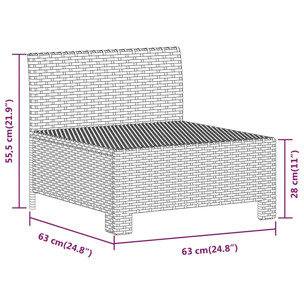 Garden Middle Sofa Outdoor Modular Sectional Seat Grey Poly Rattan