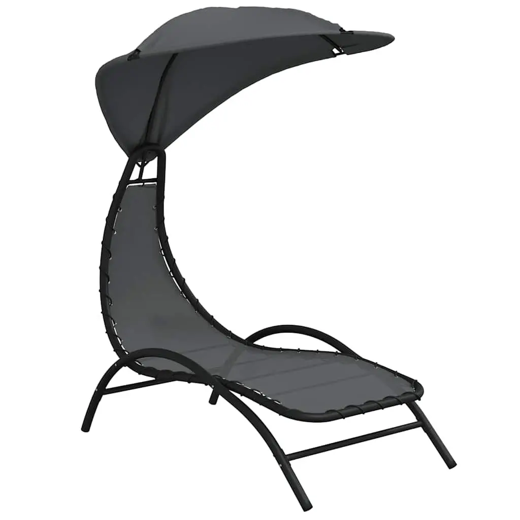Sun Lounger Adjustable Backrest with Canopy Grey Outdoor Garden Reclining Chair