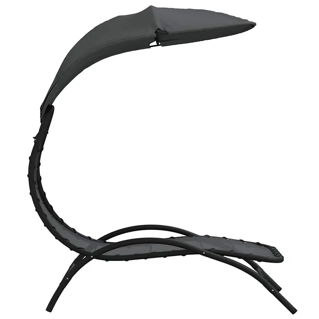 Sun Lounger Adjustable Backrest with Canopy Grey Outdoor Garden Reclining Chair