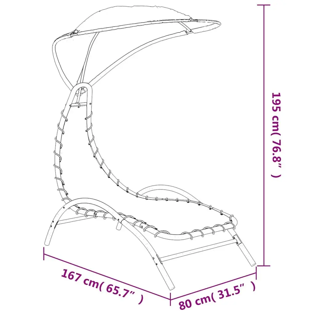 Sun Lounger Adjustable Backrest with Canopy Grey Outdoor Garden Reclining Chair