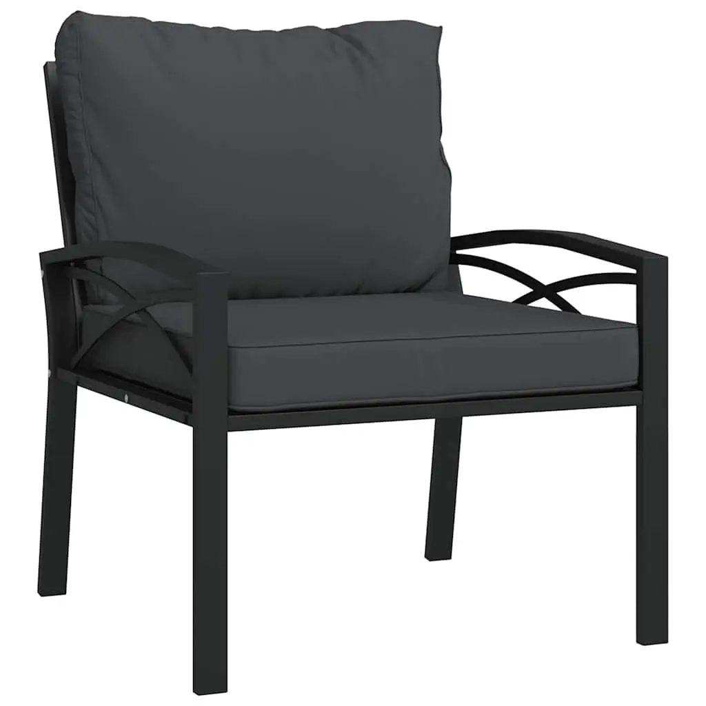 Garden Chair Outdoor Seating Steel Frame Grey Cushions Black