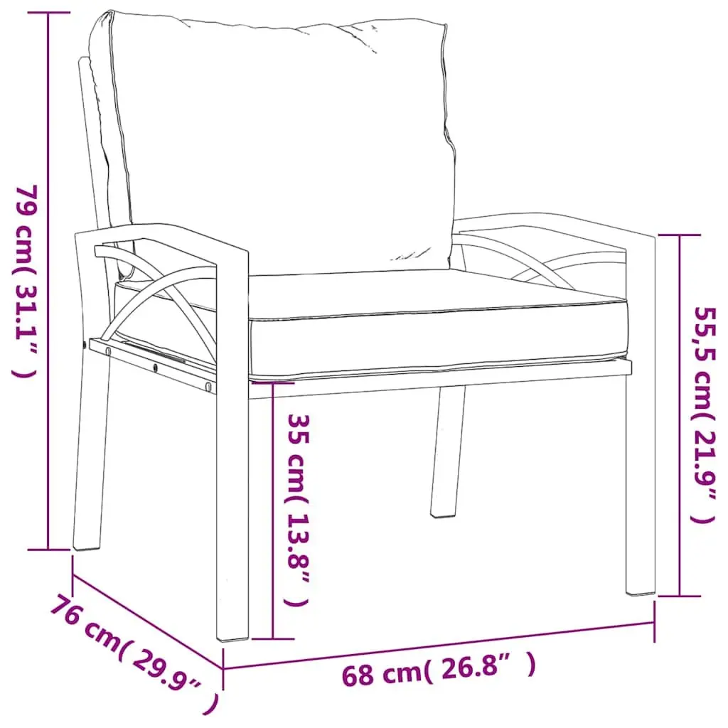 Garden Chair Outdoor Seating Steel Frame Grey Cushions Black