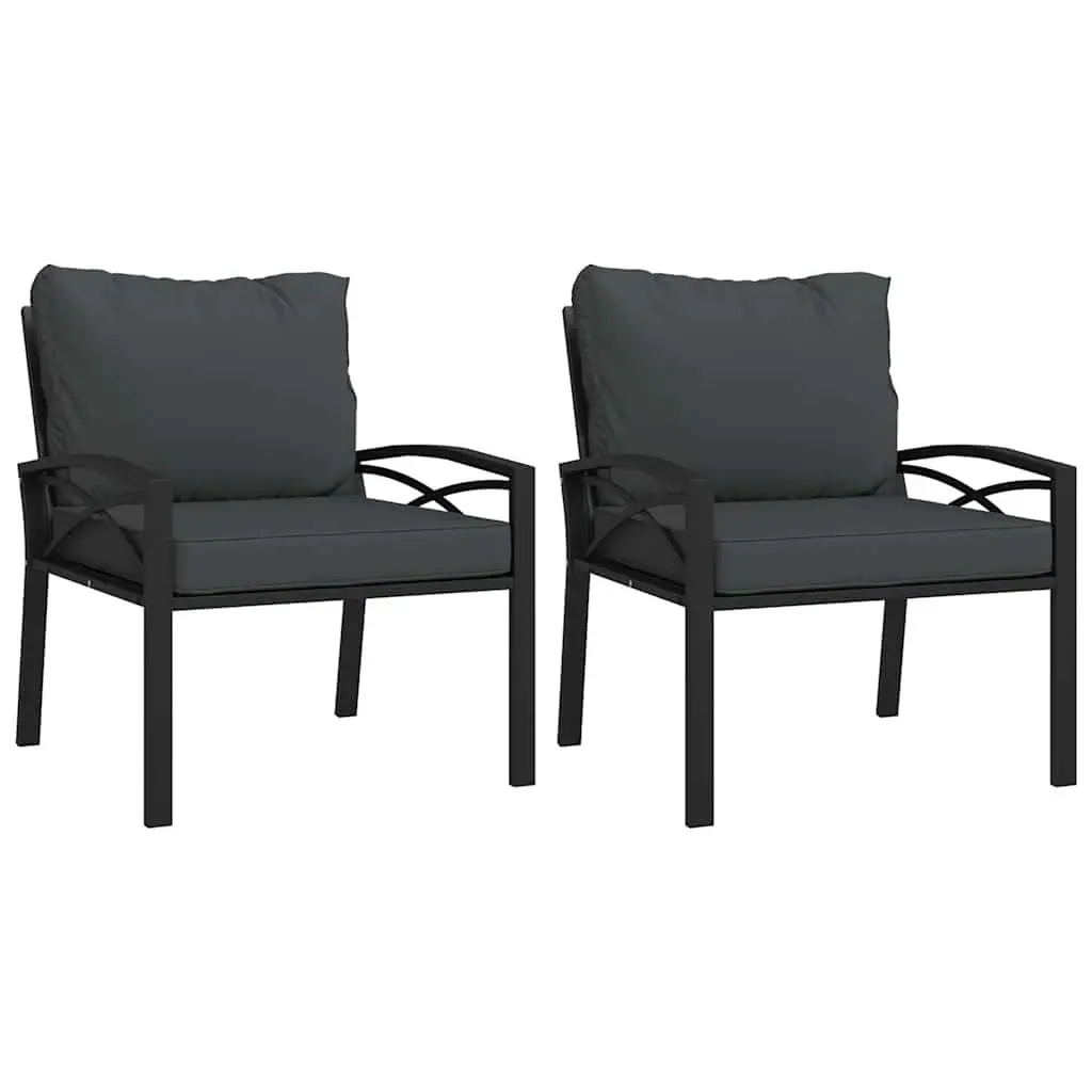Outdoor Garden Chairs Set 2 Piece Steel Frame Cushioned Black
