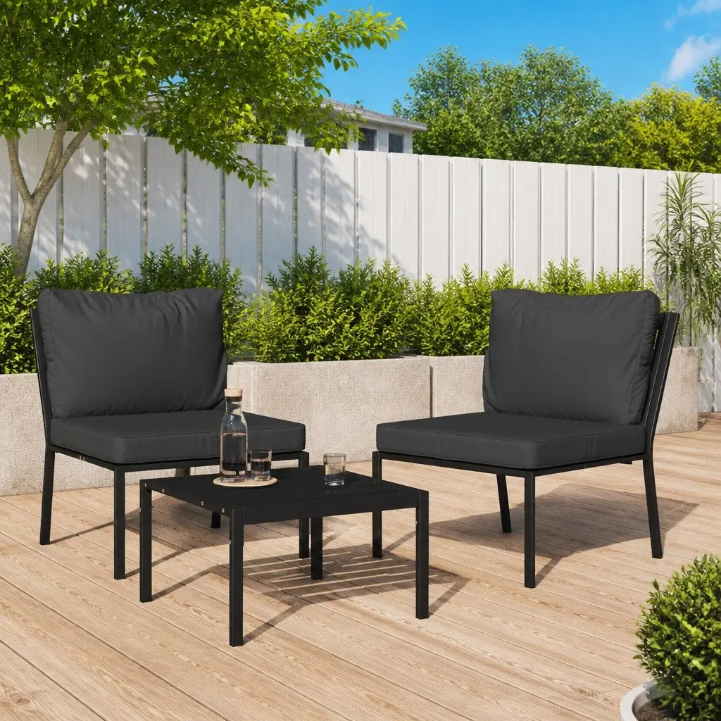 Outdoor Garden Chairs Set 2pc Black Steel Patio Seating with Cushions