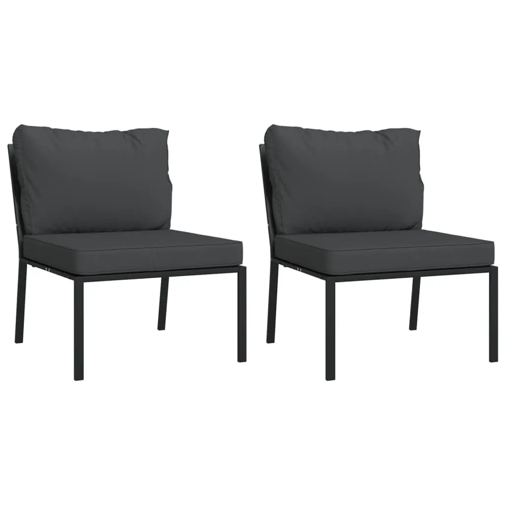 Outdoor Garden Chairs Set 2pc Black Steel Patio Seating with Cushions