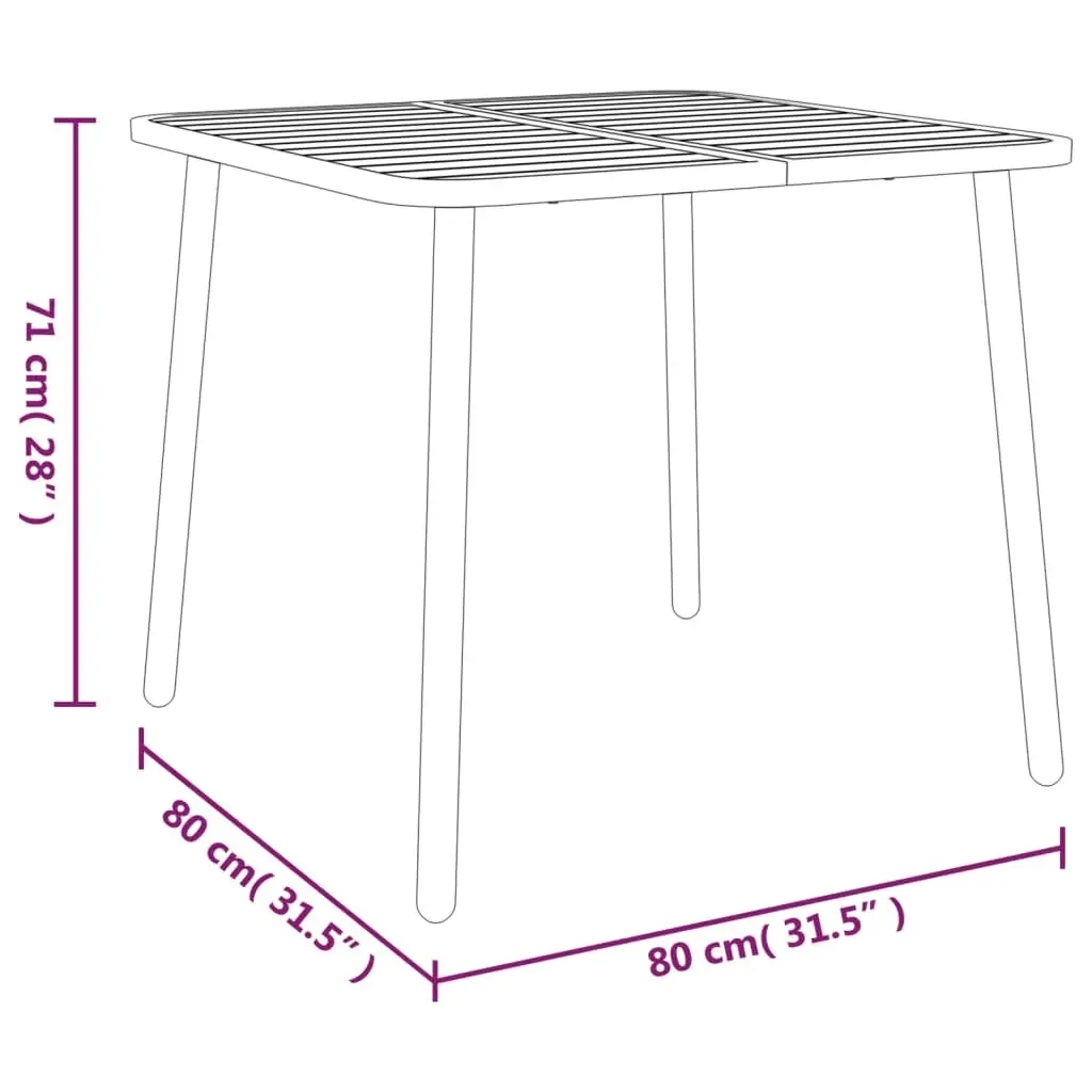 Garden Table Anthracite 80x80x71cm Outdoor Patio Dining Steel Frame Slatted