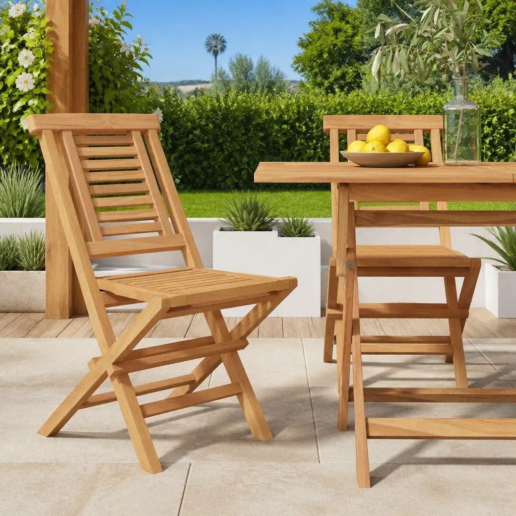 Folding Garden Chairs 2 pcs Outdoor Seating Wooden Slatted Design Backrest