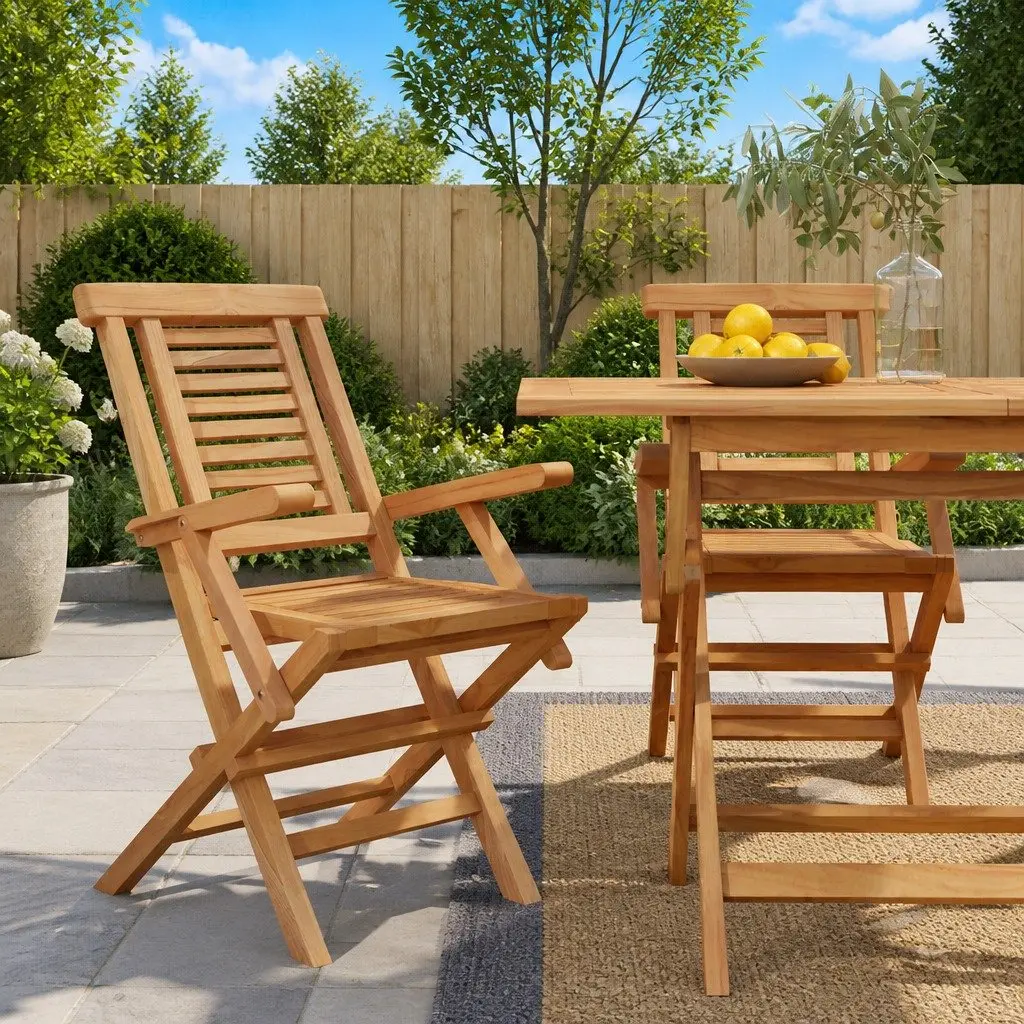 Folding Garden Chairs Outdoor Seating 2 Piece Teak Wood Brown