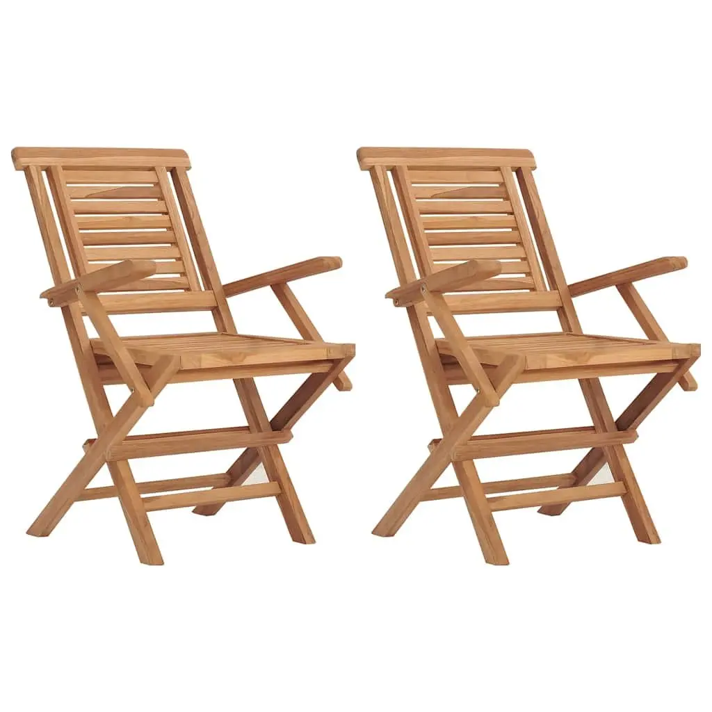 Folding Garden Chairs Outdoor Seating 2 Piece Teak Wood Brown