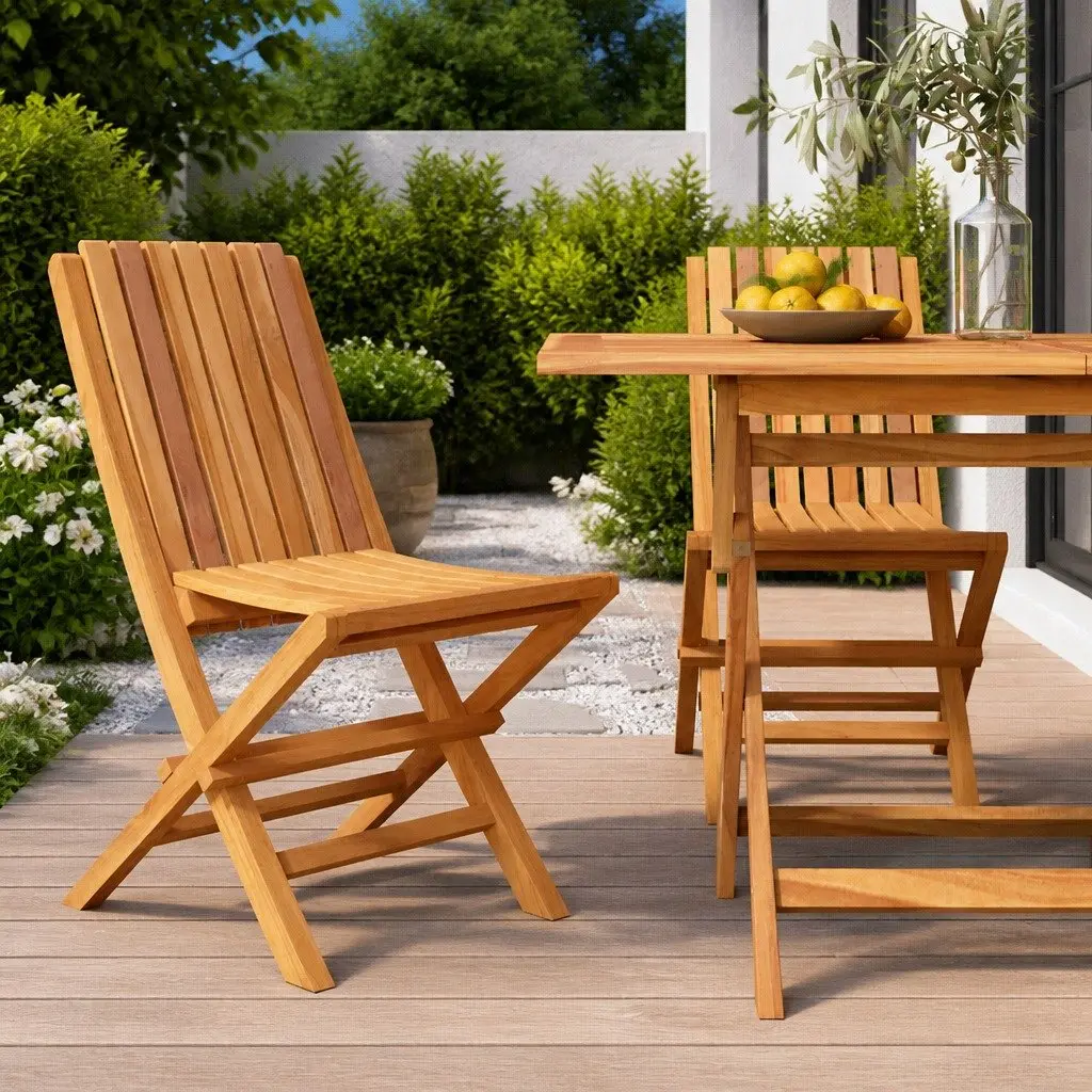 Folding Garden Chairs 2 pcs Outdoor Seating Wooden Backrest Slatted Design