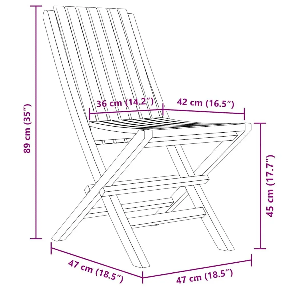 Folding Garden Chairs 2 pcs Outdoor Seating Wooden Backrest Slatted Design