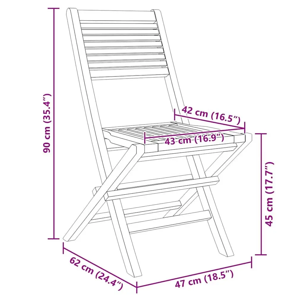 Wooden Folding Garden Chairs 2 pcs Outdoor Seating Brown Slatted Design