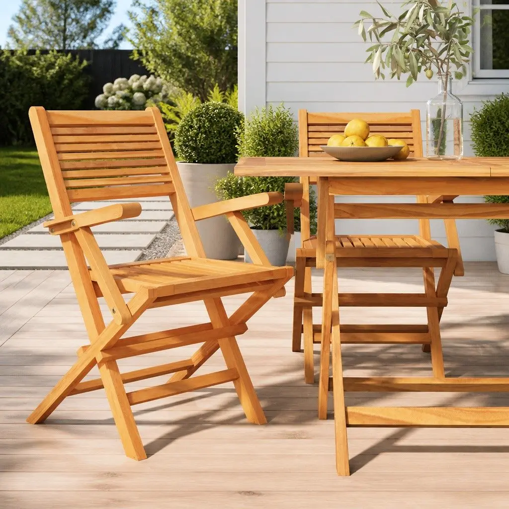 Folding Garden Chairs Outdoor Seating 2 Piece Solid Wood Brown