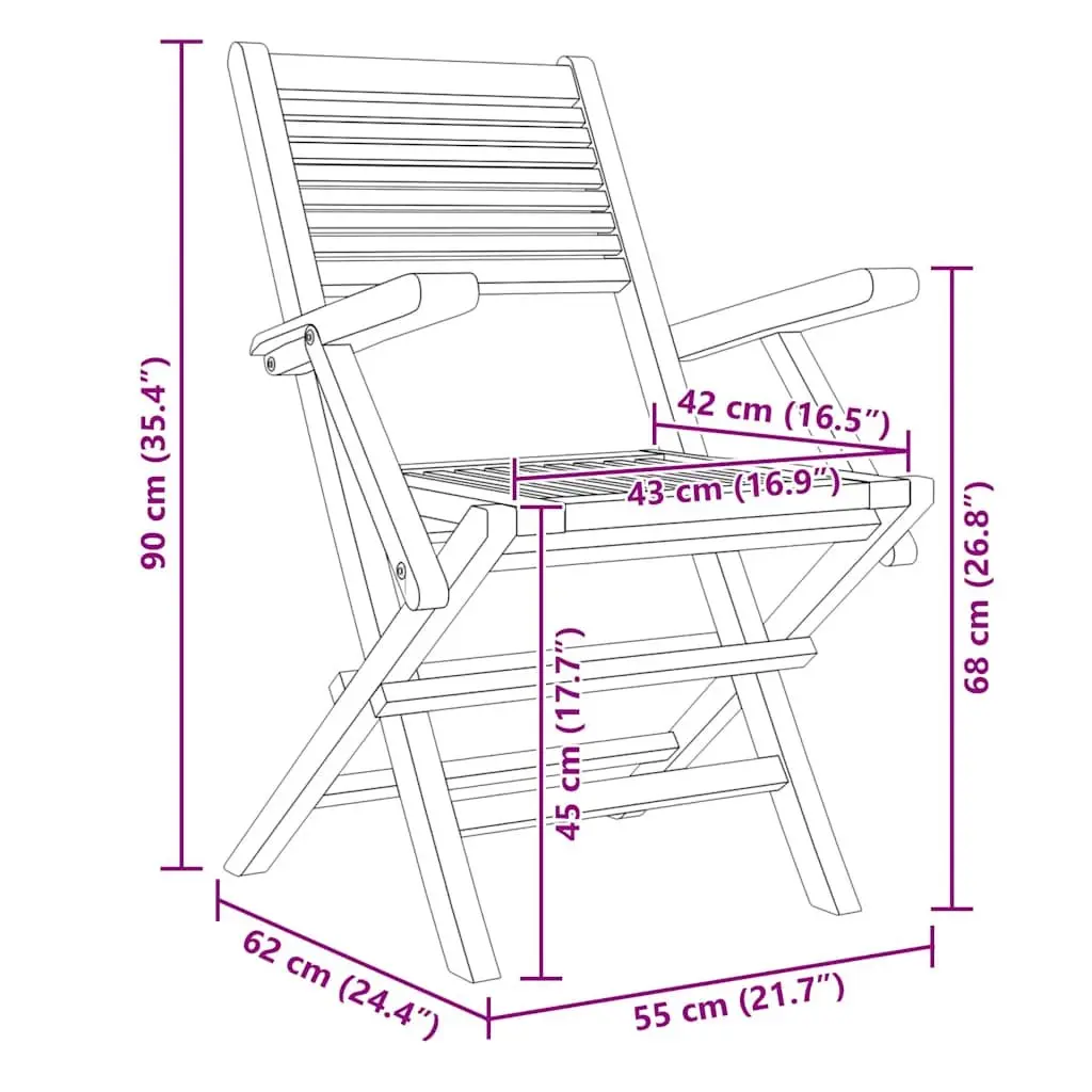 Folding Garden Chairs Outdoor Seating 2 Piece Solid Wood Brown