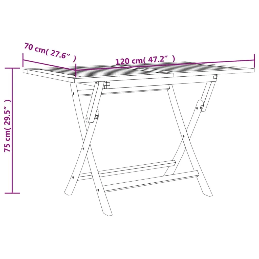 Folding Garden Table Outdoor Dining Teak Wood 120x70x75cm Brown