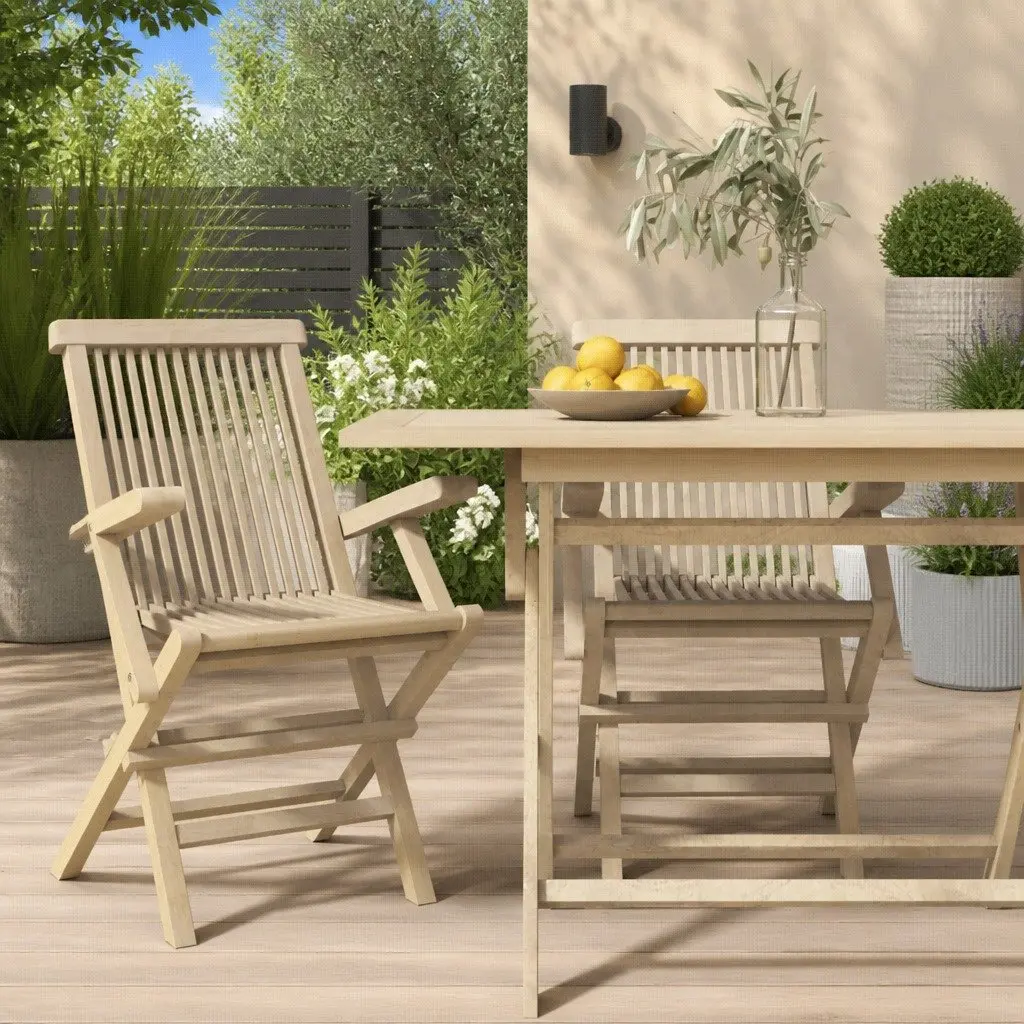 Folding Garden Chairs 2 pcs Outdoor Seating Wood Patio Furniture Set Backrest