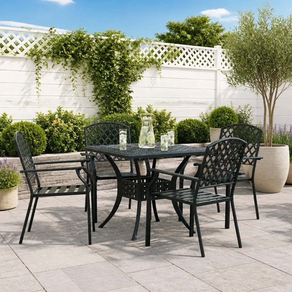 Stackable Garden Chair 4 Pieces Outdoor Seating Armrest Anthracite Modern