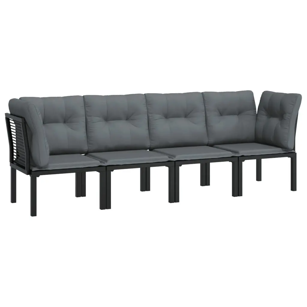 4 Piece Modular Outdoor Furniture Garden Lounge Set Grey Black Poly Rattan