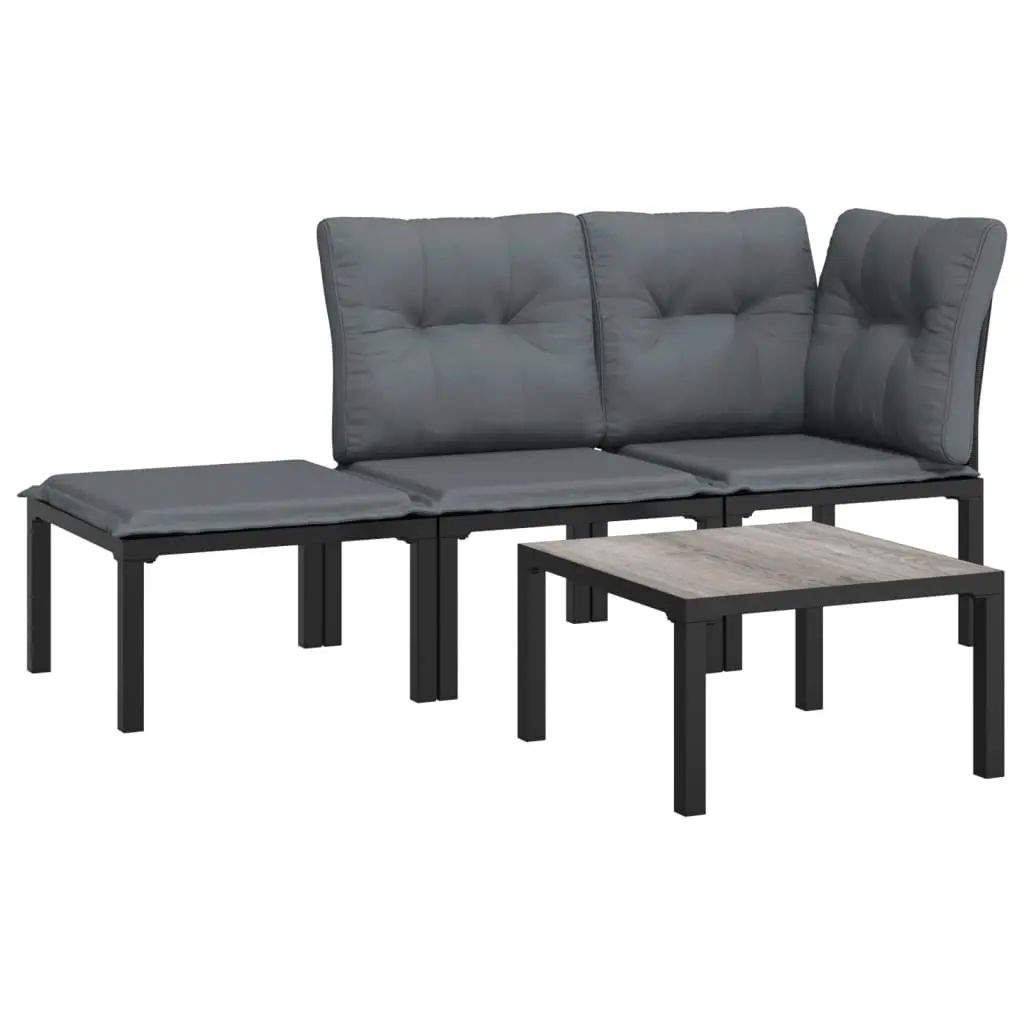 Modular Garden Lounge Set 4 Piece Black Grey PE Rattan Outdoor Furniture