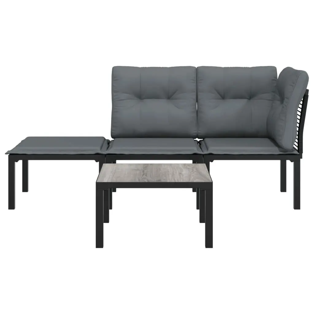 Modular Garden Lounge Set 4 Piece Black Grey PE Rattan Outdoor Furniture