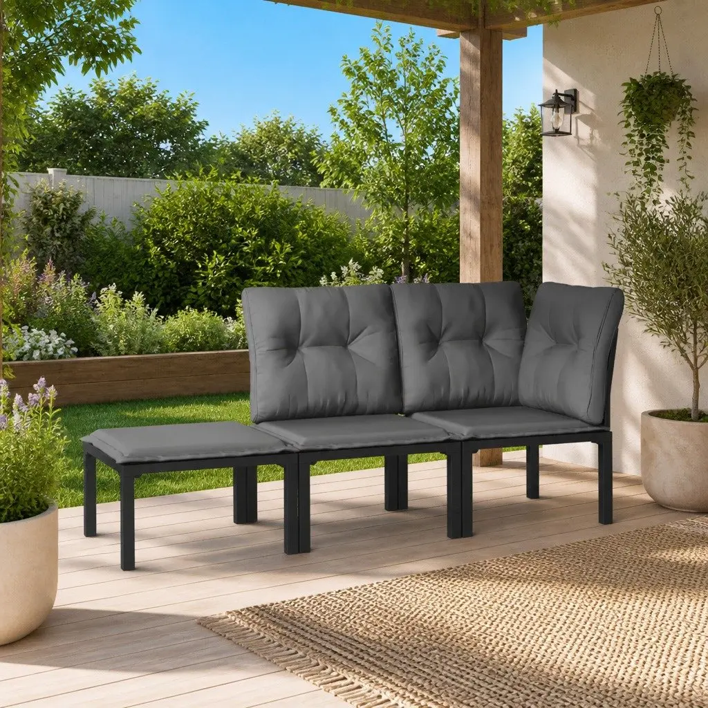 Outdoor Garden Lounge Set Modular Patio Furniture 3 Piece Black Grey