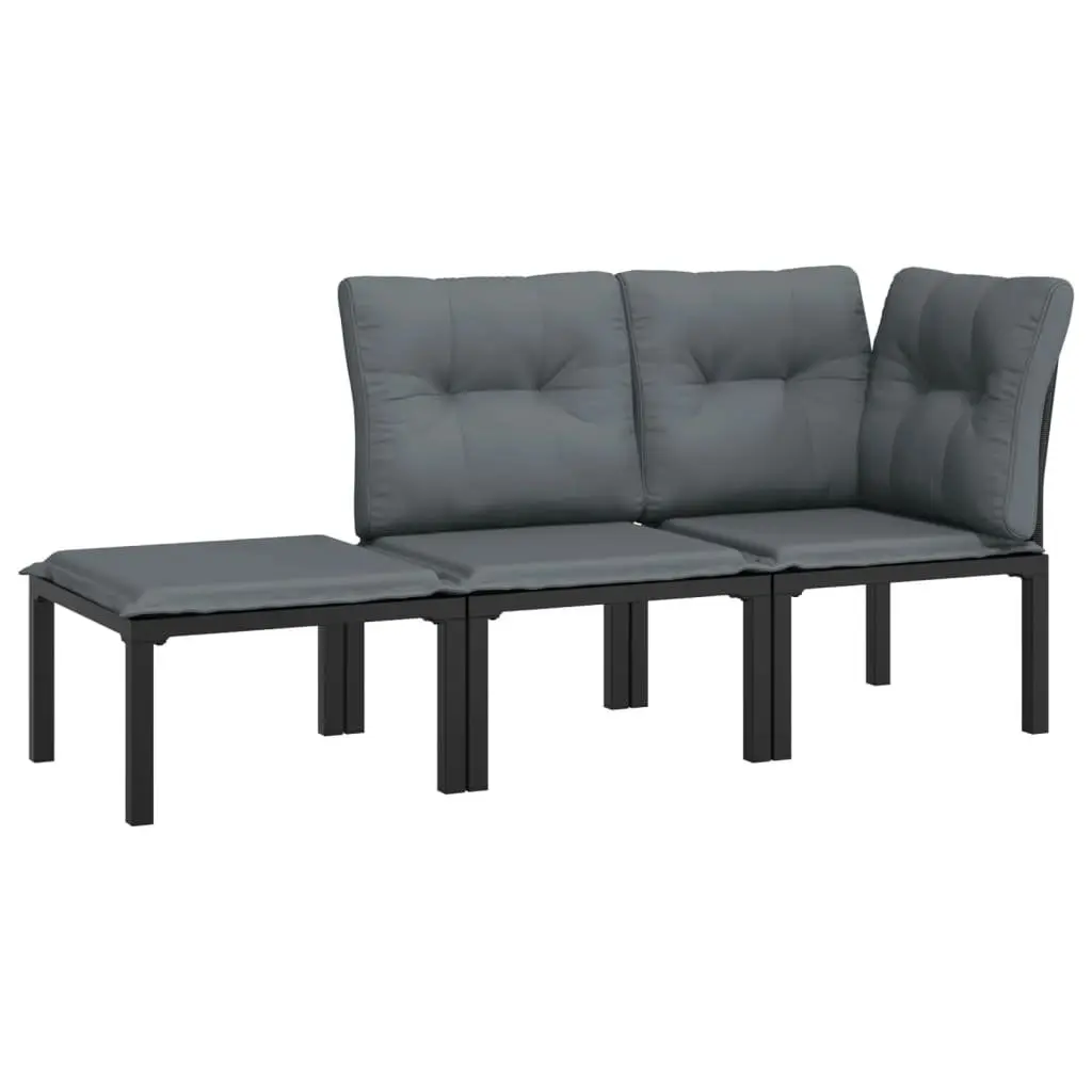 Outdoor Garden Lounge Set Modular Patio Furniture 3 Piece Black Grey