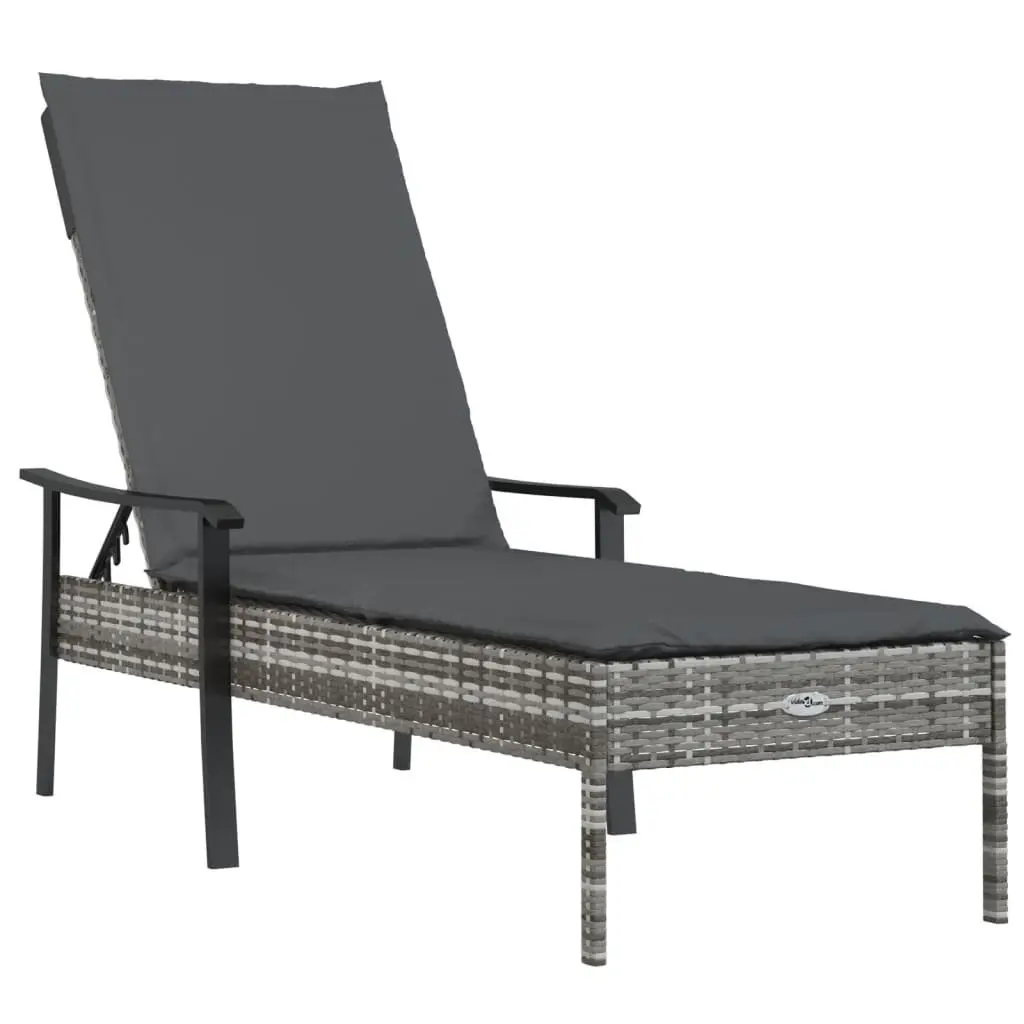 Sun Lounger Adjustable Backrest Outdoor Furniture Grey Poly Rattan