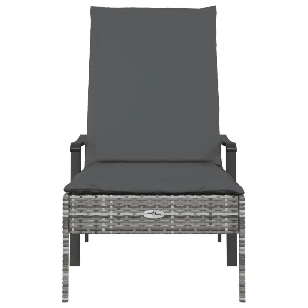 Sun Lounger Adjustable Backrest Outdoor Furniture Grey Poly Rattan