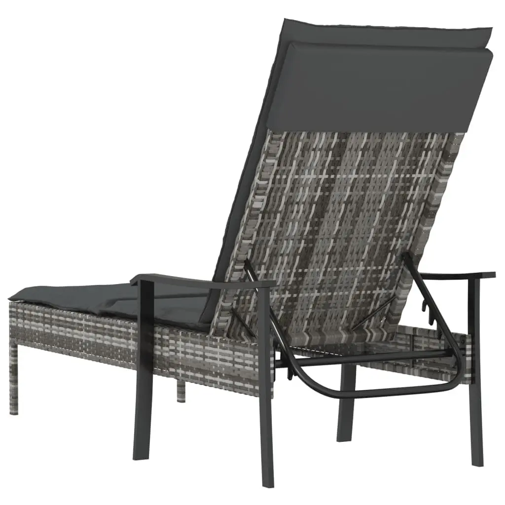 Sun Lounger Adjustable Backrest Outdoor Furniture Grey Poly Rattan