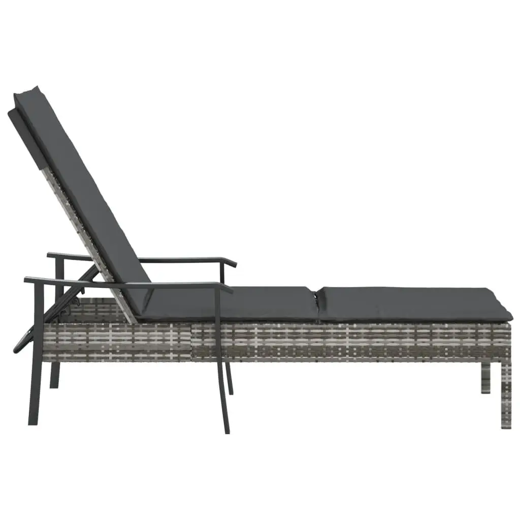 Sun Lounger Adjustable Backrest Outdoor Furniture Grey Poly Rattan