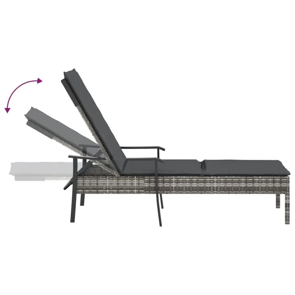 Sun Lounger Adjustable Backrest Outdoor Furniture Grey Poly Rattan