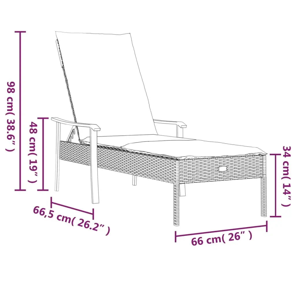 Sun Lounger Adjustable Backrest Outdoor Furniture Grey Poly Rattan