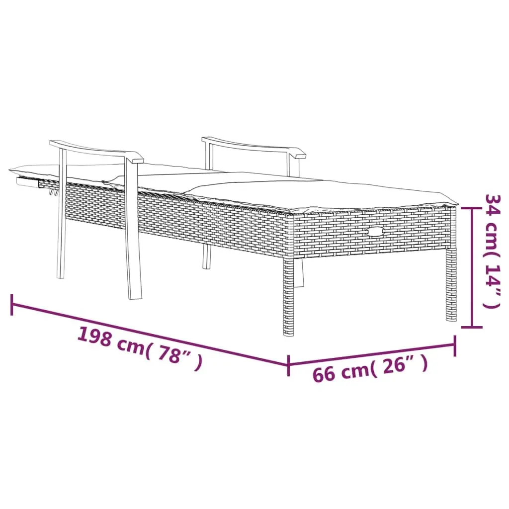 Sun Lounger Adjustable Backrest Outdoor Furniture Grey Poly Rattan