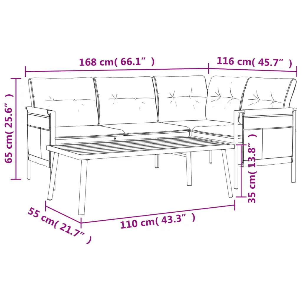 Garden Lounge Set 2 Piece Anthracite Steel Frame Outdoor Patio Furniture Seating