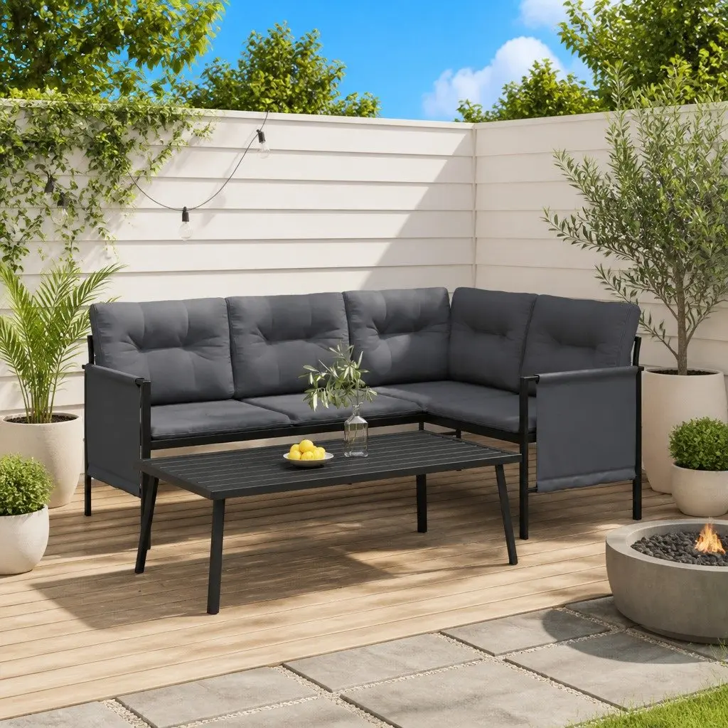 Garden Corner Sofa Outdoor Sectional Lounge Set Anthracite with Side Storage