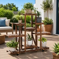 Wooden Plant Stand with Wheels - A Practical Addition