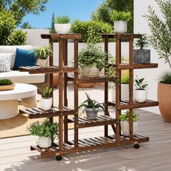 Reliable Wooden Flower Stand for Home and Garden Use