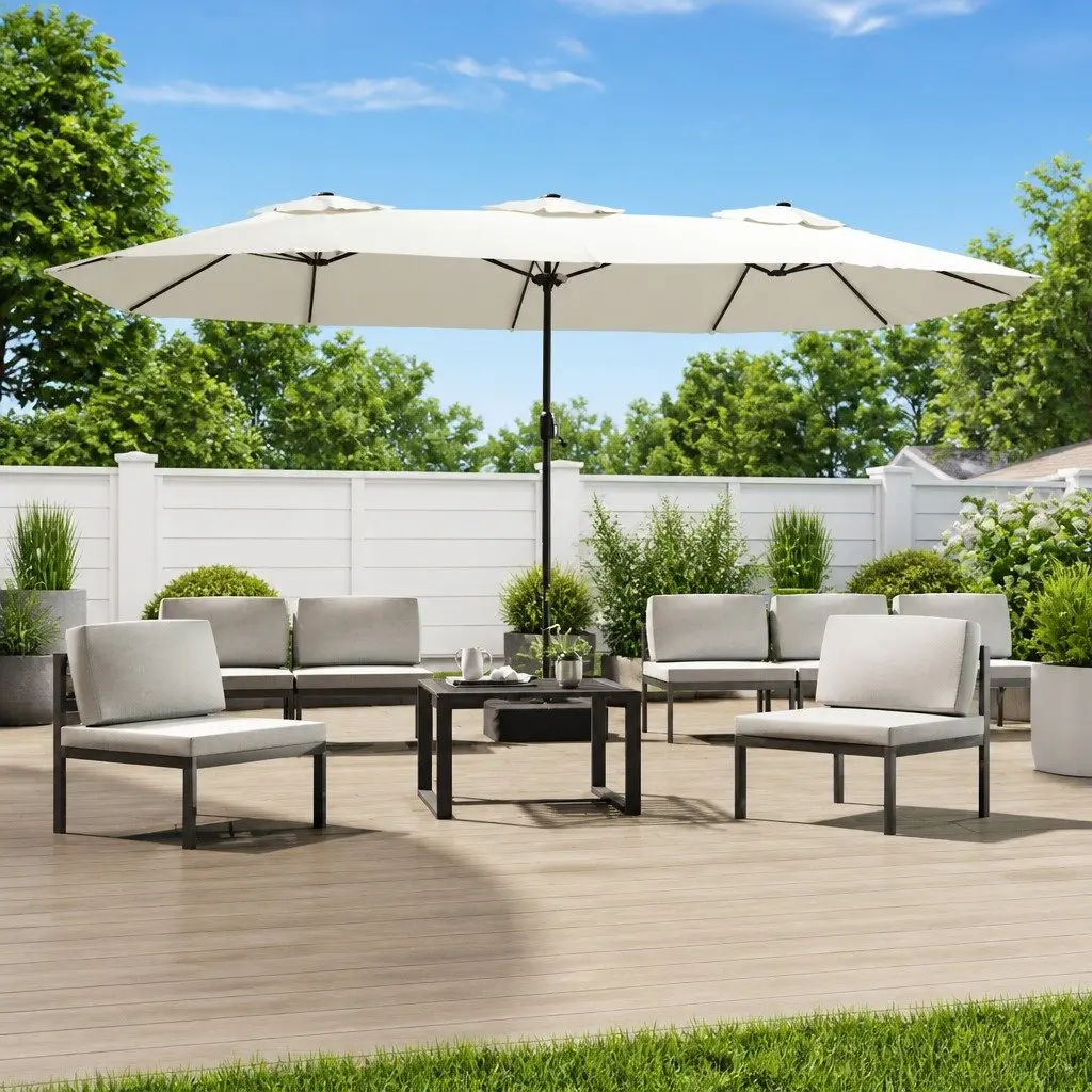 Double-Head Parasol Outdoor Sun Shade 449x265cm White