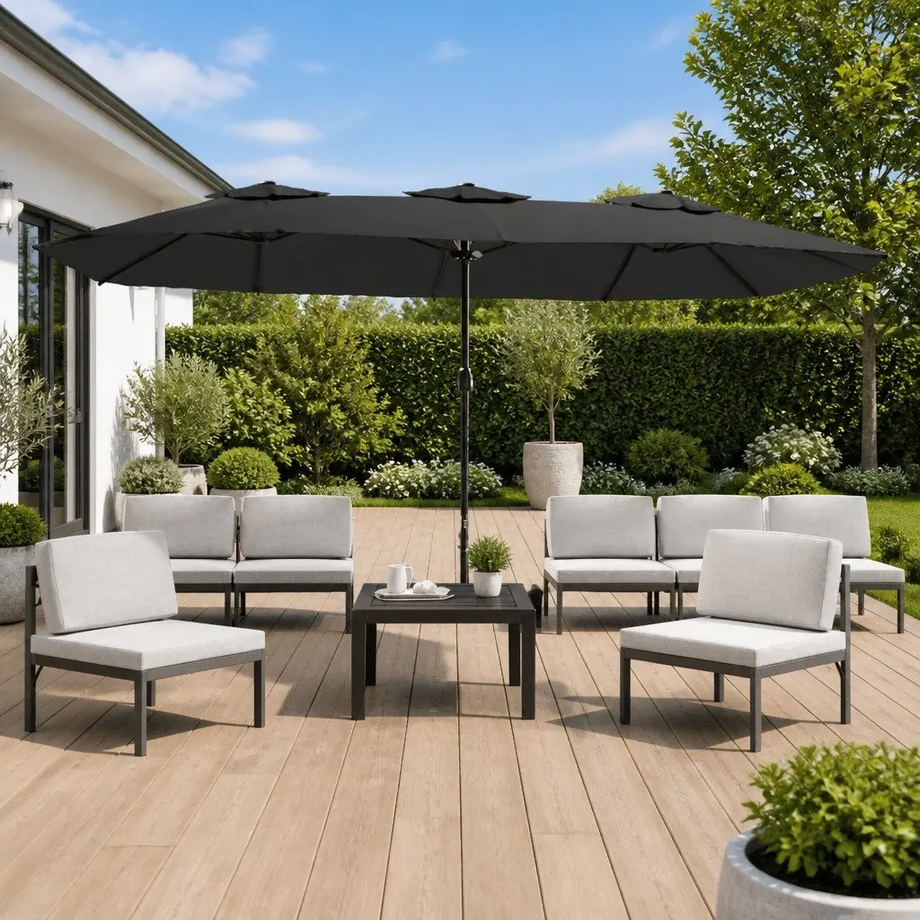 Double-Head Parasol Shade Canopy 449x265cm Anthracite Outdoor Garden Umbrella
