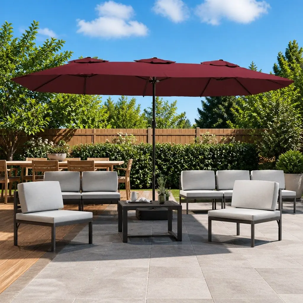 Double-Head Garden Parasol UV Protective Outdoor Sunshade 449 x 265 cm Red