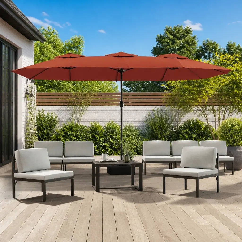 Double-Head Garden Parasol UV Protective Outdoor Sunshade Umbrella 449 x 265 cm Orange