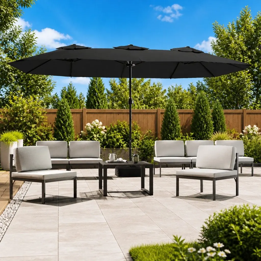 Double-Head Garden Parasol Outdoor Sun Shade Umbrella 449x265cm Black