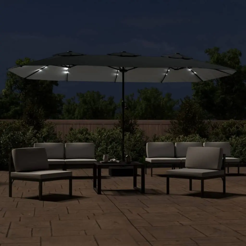 Double-Head Garden Parasol LED Lights 449x265cm Anthracite